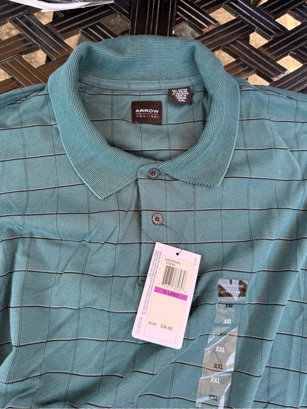 Arrow Teal Polo with Black Grid Lines